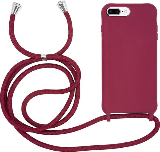 iPhone 7 Plus/8/Plus Hoesje - Bordeaux - Rood - Siliconen Back Cover met Telefoonkoord