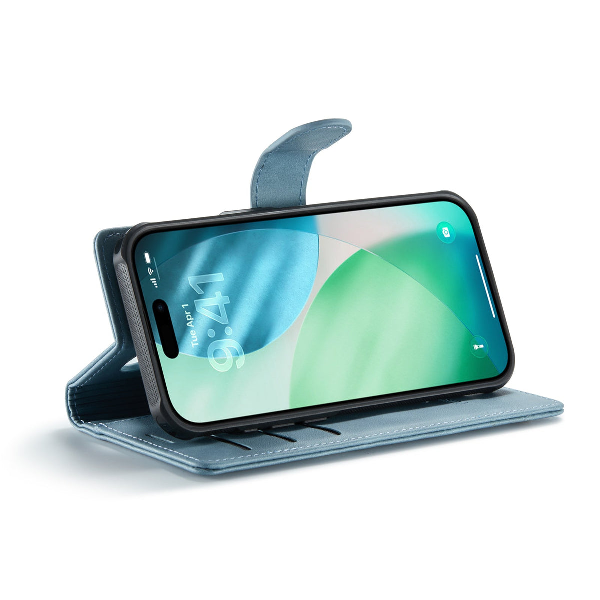 Apple iPhone Air Hülle - Aqua Blue - Luxus-2-in-1-MagSafe-Klapphülle mit Kartenfach