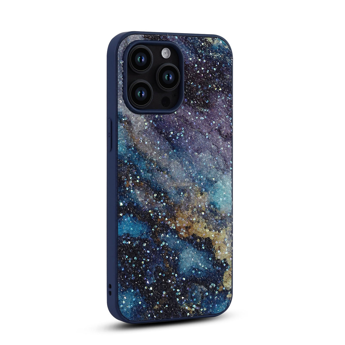 Apple iPhone 15 Pro Max Hoesje - Blauw - Diamant Marmer Glitter Back Cover