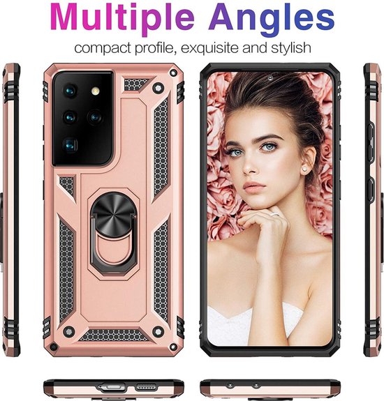 Samsung Galaxy S21 Ultra Hoesje - Roségoud - Armor Kickstand Back Cover