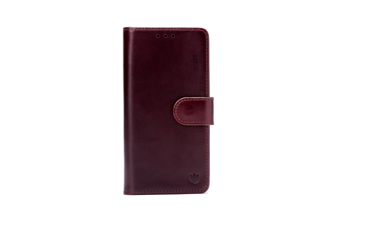 Apple iPhone 17 Hülle - Burgundy Red - Echtleder MagSafe Klapphülle mit Kartenfach