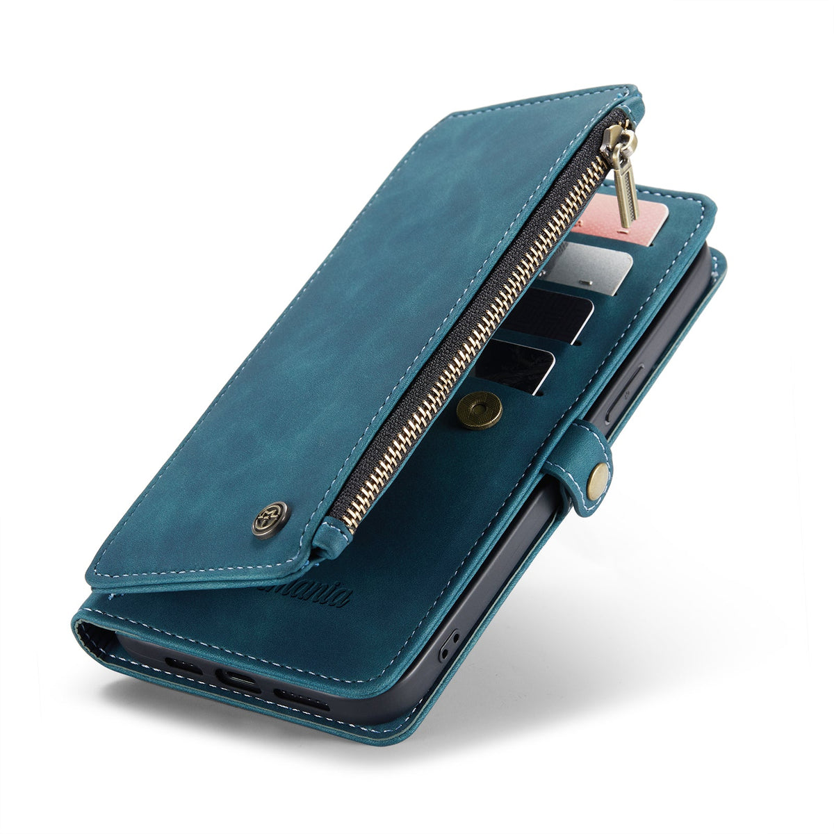 Apple iPhone 15 Pro Hoesje - Emerald Green - Luxe MagSafe Bookcase met Rits en Telefoonkoord