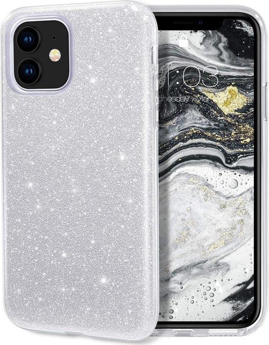 Apple iPhone 12 Mini Hoesje - Zilver - Glitter Back Cover