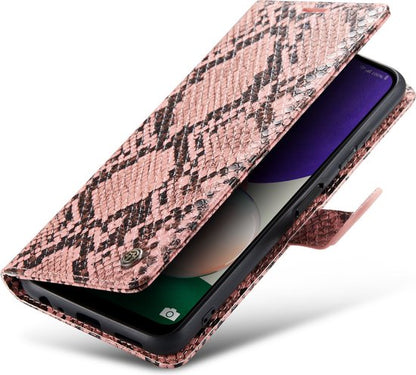 Samsung Galaxy A22 5G Hoesje - Roze - Luxe Slangen Bookcase