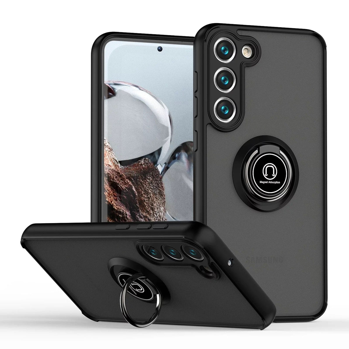 Samsung Galaxy S24 Hoesje - Zwart - Kickstand Ring Back Cover
