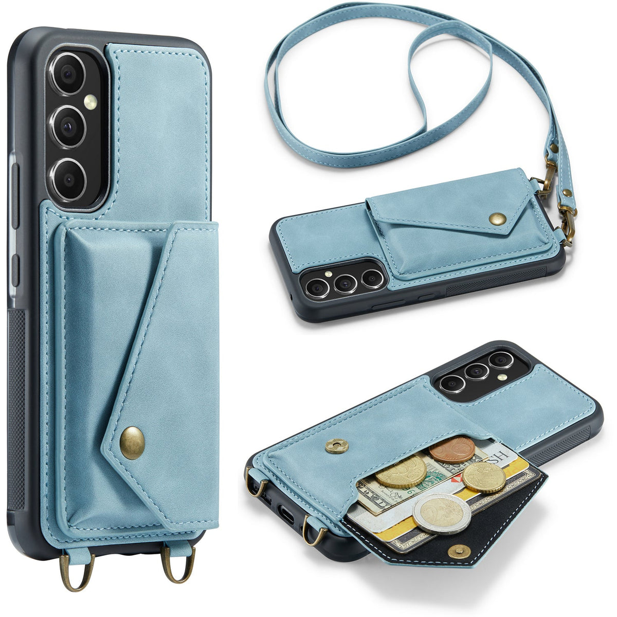 Samsung Galaxy A14 4G Hoesje - Aqua Blue - Luxe Back Cover met Telefoonkoord