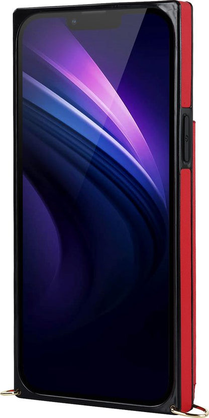 Apple iPhone 15 Hoesje - Rood - Luxe Back Cover met Telefoonkoord en Rits
