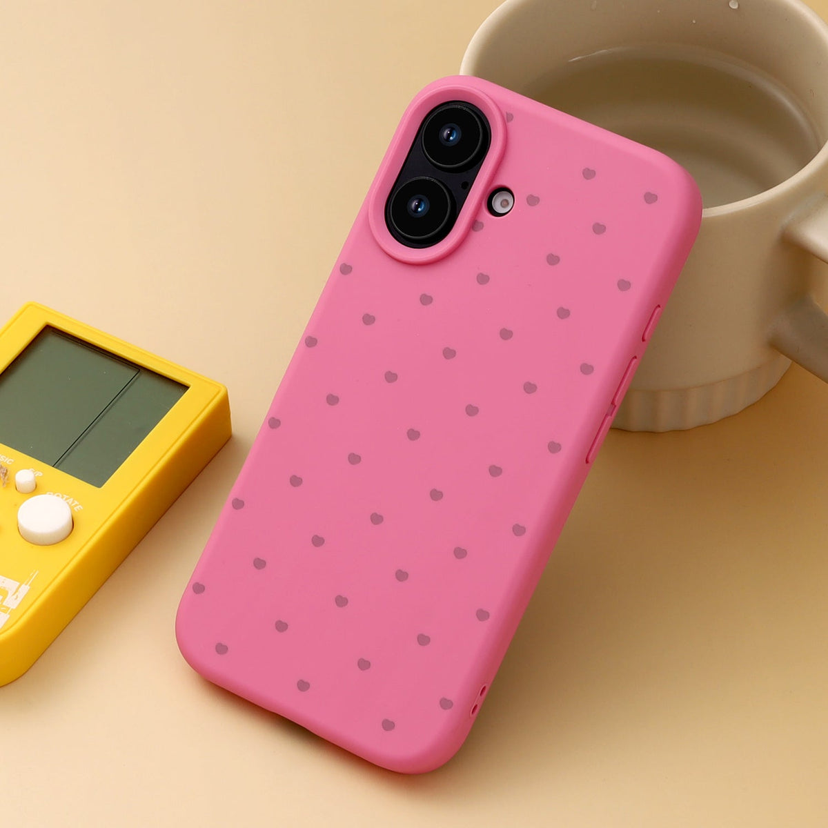 Apple iPhone 16 Hoesje - Neon Roze - Hartjes Back Cover