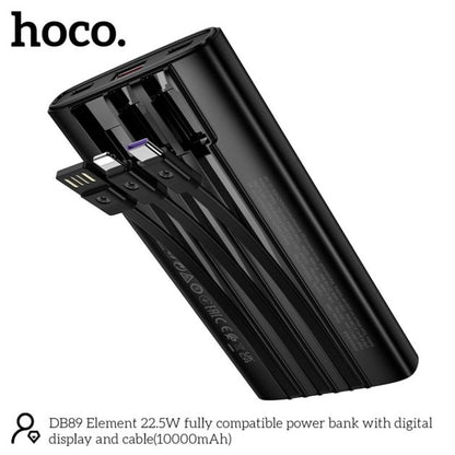 Hoco Powerbank 10.000mAh 22.5W met Ingebouwde Kabels - Zwart