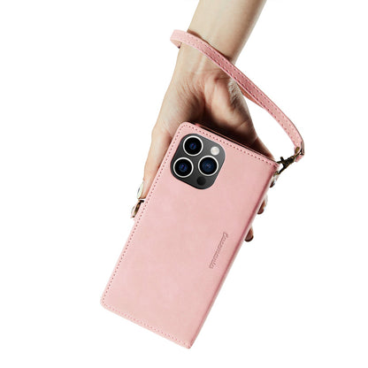 Apple iPhone 15 Pro Hoesje - Pale Pink - Luxe MagSafe Bookcase met Rits en Telefoonkoord
