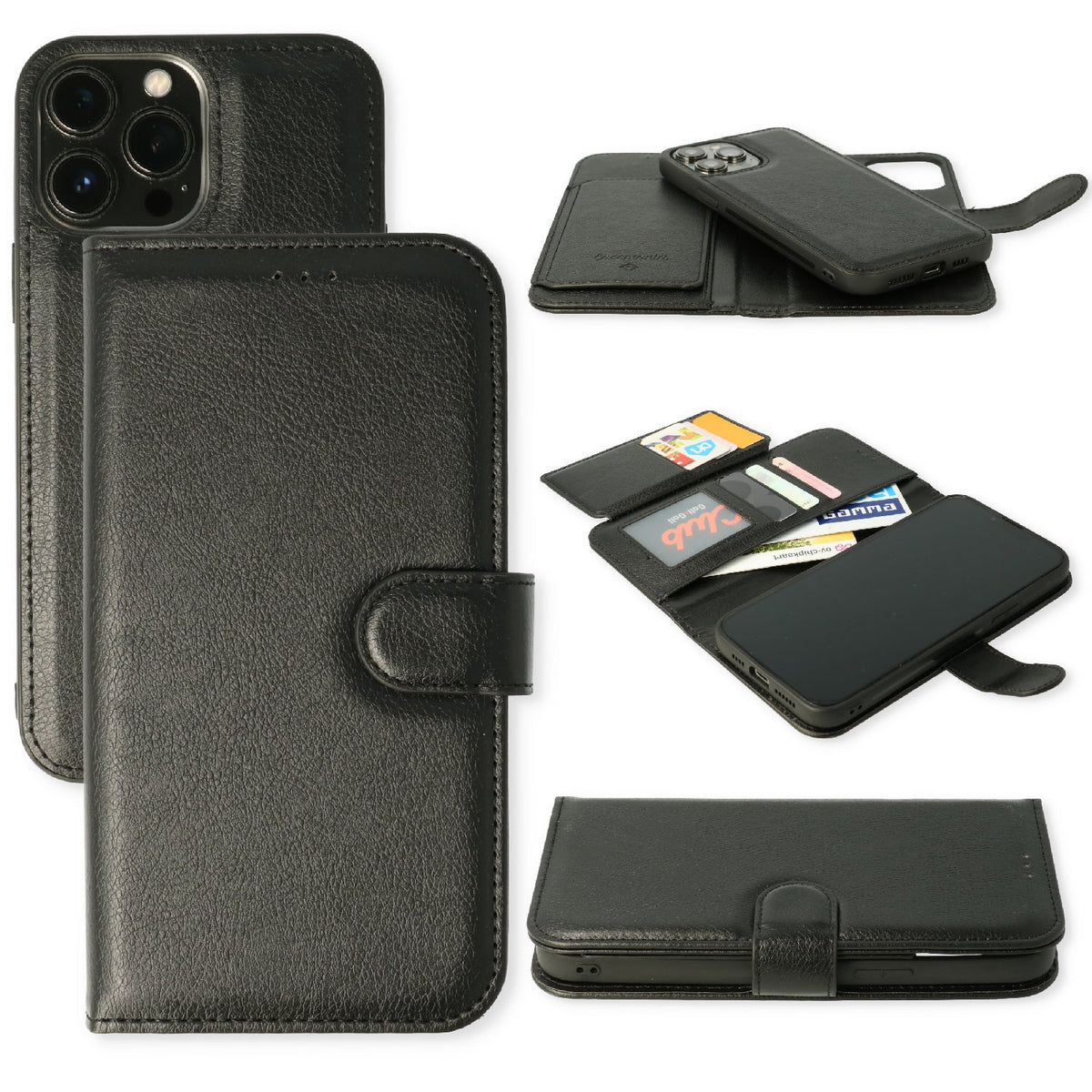 Apple iPhone 12 Hülle - Schwarz - 2-in-1 Bookcase mit 10 Kartenfächern
