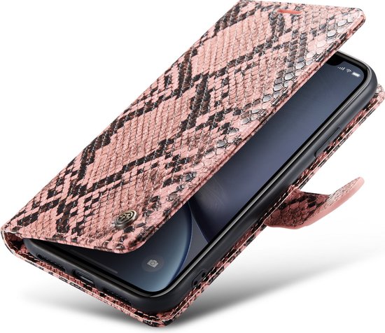 Apple iPhone XR Hülle - Rosa - Schlangenprint Klapphülle