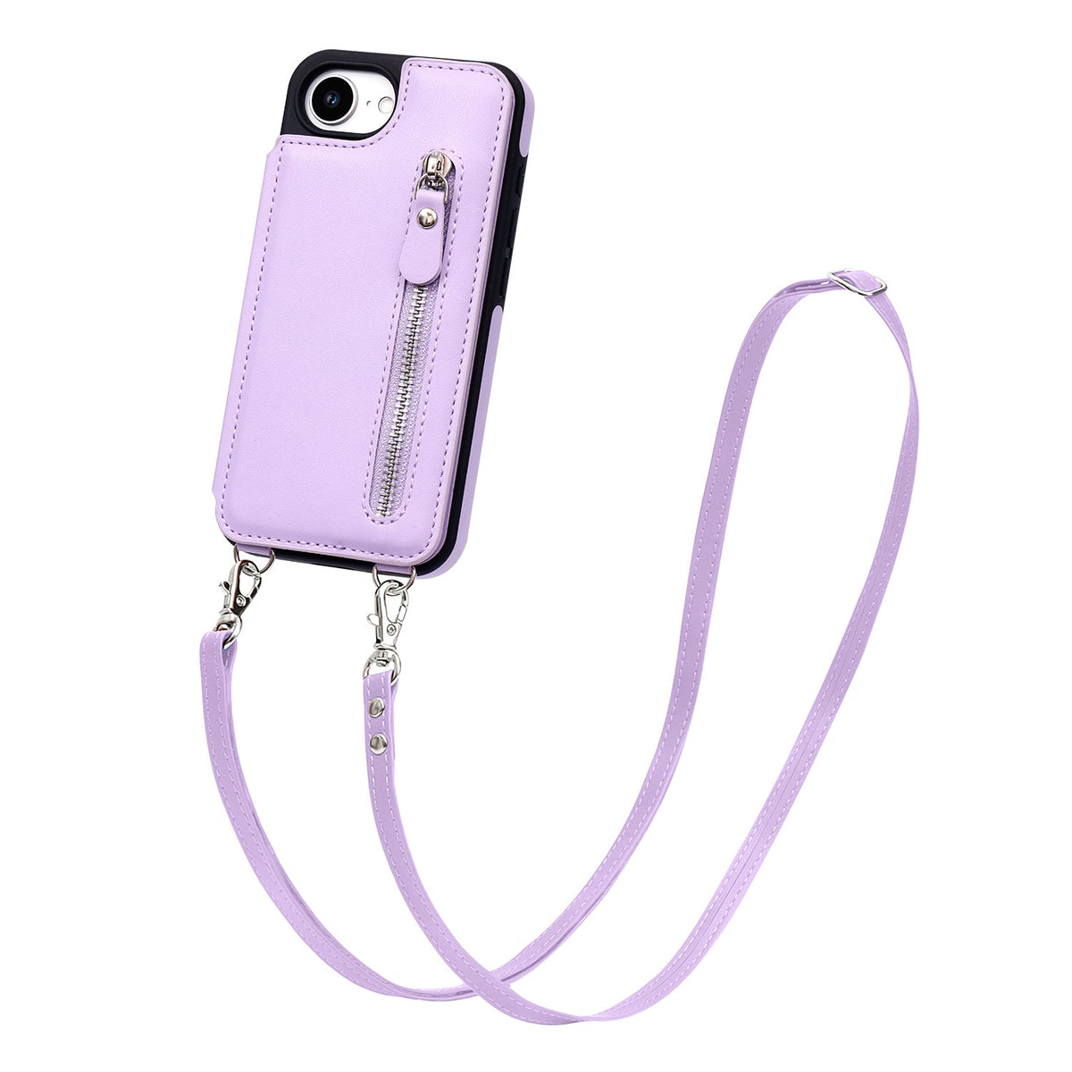 Apple iPhone 16e Case - Purple - Luxury Back Cover with Phone Strap and Zipper