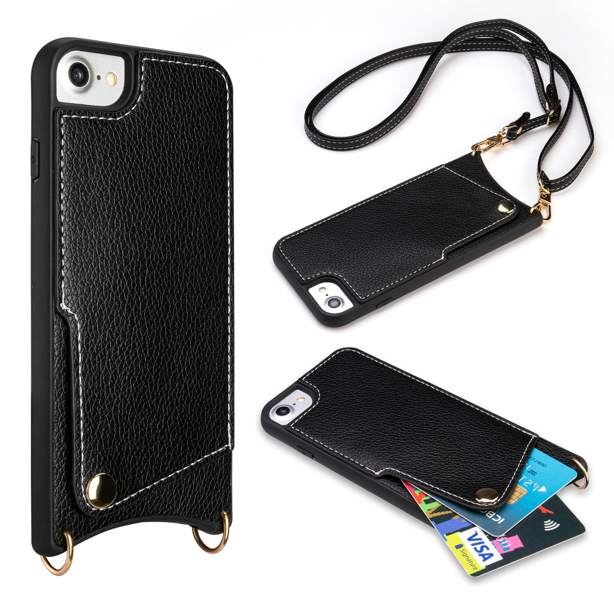 Apple iPhone 7 Case - Black - Back Cover with Wrist Band and Phone Band