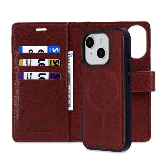 Apple iPhone 16 Hülle - Burgundy Red - 2-in-1 Lederoptik Klapphülle mit Kartenfach