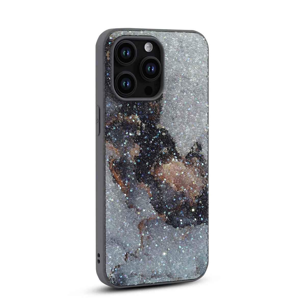 Apple iPhone 15 Pro Max Hoesje - Grijs - Diamant Marmer Glitter Back Cover