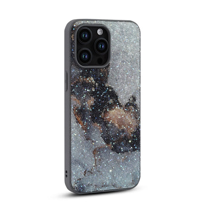 Apple iPhone 15 Pro Max Hoesje - Grijs - Diamant Marmer Glitter Back Cover