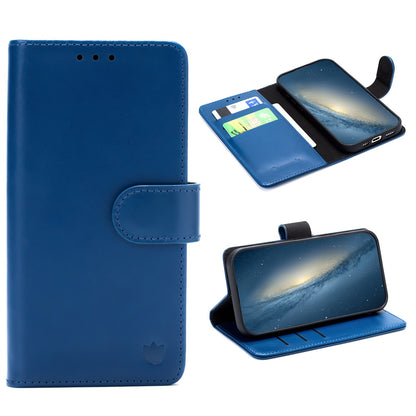 Samsung Galaxy S25 FE Hoesje - Navy Blue - Echt Leren Bookcase