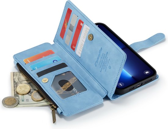 Apple iPhone 13 Pro Max Hoesje - Sky Blue - Luxe Bookcase met Rits