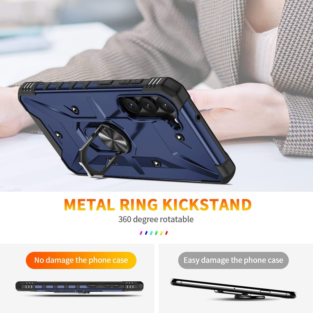 Samsung Galaxy A15 Hoesje - Blauw - Armor Kickstand Back Cover