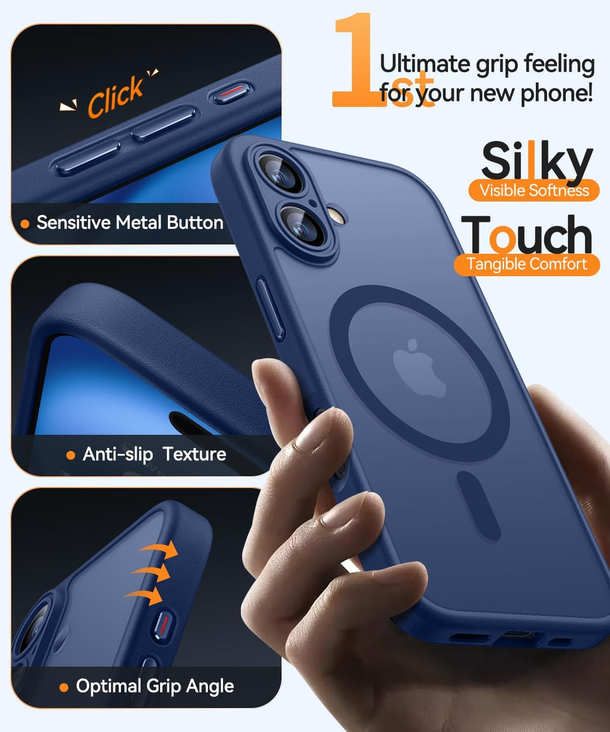 iPhone 16 Hoesje - Blauw - Matte Armor MagSafe Back Cover met Camera Bescherming
