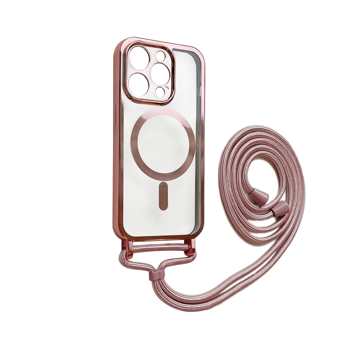 iPhone 14 Pro Hoesje - Rosegoud - Siliconen MagSafe Back Cover met Telefoonkoord