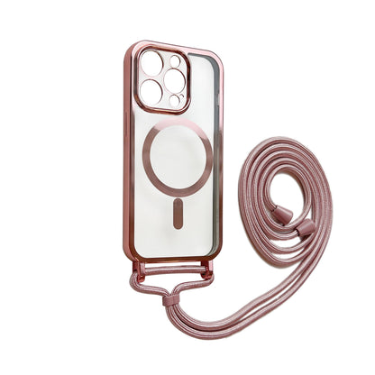 iPhone 14 Pro Hoesje - Rosegoud - Siliconen MagSafe Back Cover met Telefoonkoord