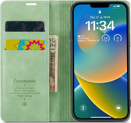Apple iPhone 14 Hoesje - Pistache Green - Dunne Bookcase