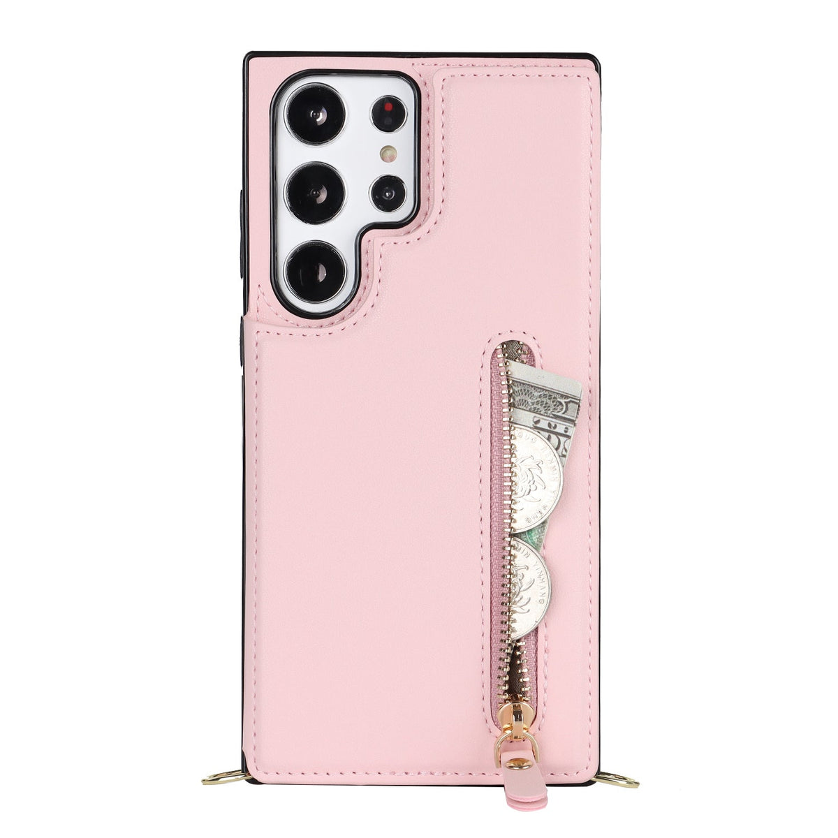 Samsung Galaxy S23 Ultra Hülle - Pink - Luxuriöses Back Cover mit Handyband und Reißverschluss