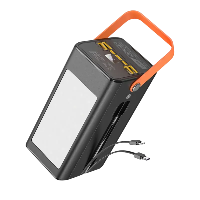 Hoco Powerbank 100.000mAh 22.5W met Ingebouwde Kabels - Zwart
