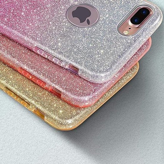 Apple iPhone X/10 Hoesje - Blauw & Zilver - Glitter Back Cover