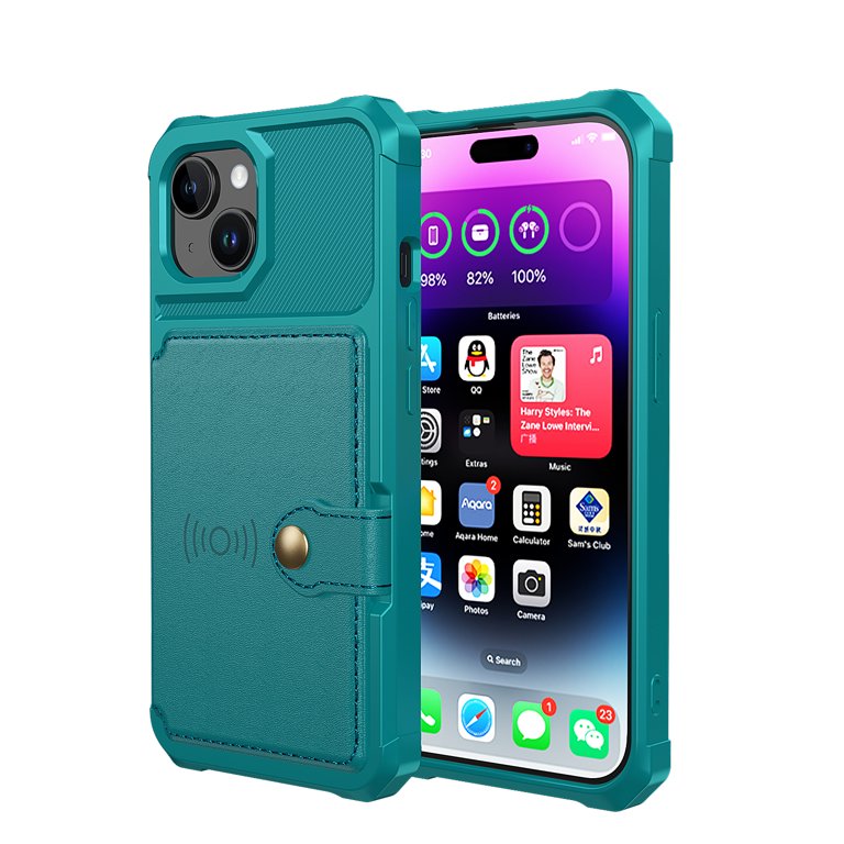 Apple iPhone 15 Plus Hülle - Türkis - Backcover mit Kartenfach