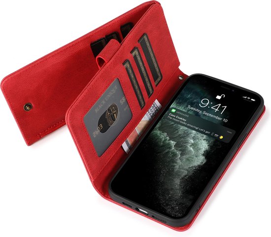 Oppo A76 Hoesje - Rood - Extra Stevige Luxe Bookcase met Rits en Vakken