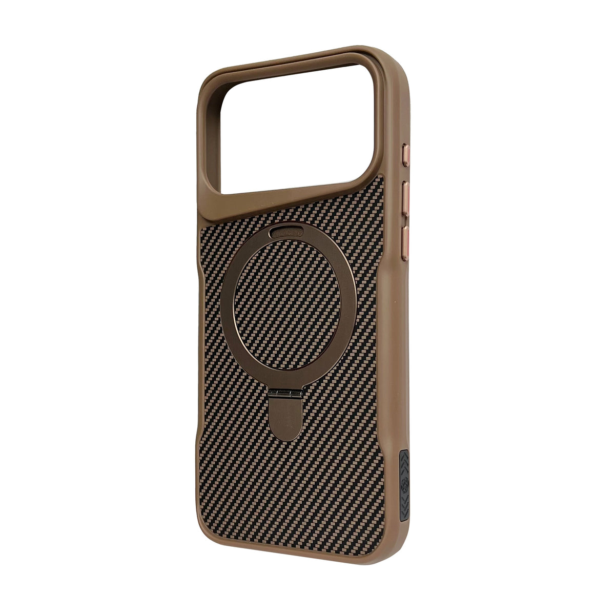 Apple iPhone 18 Pro Hoesje - Goud - Carbon MagSafe Back Cover met Ringstand