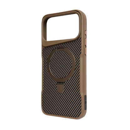 Apple iPhone 18 Pro Hoesje - Goud - Carbon MagSafe Back Cover met Ringstand