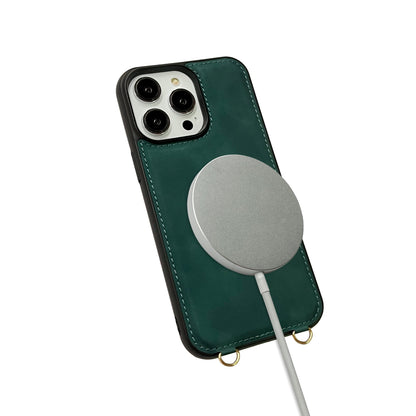 Apple iPhone 14 Pro Case - Emerald Green - Luxury Wallet Case with Mirror and Phone Strap