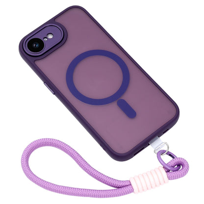 Apple iPhone 16e Hoesje - Paars met Pols Bandje - Matte Armor MagSafe Back Cover met Telefoonkoord