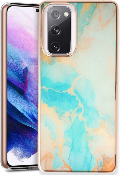 Samsung Galaxy S20 FE Hoesje - Aqua - Siliconen Marmer Back Cover