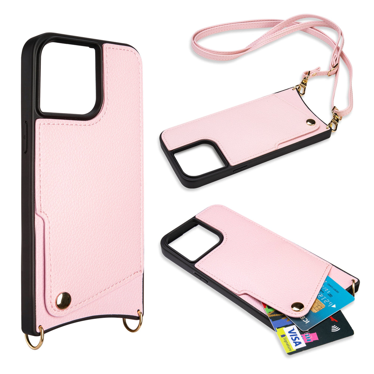 Apple iPhone 15 Pro Max Hoesje - Roze - Back Cover met Pols Bandje en Telefoonkoord