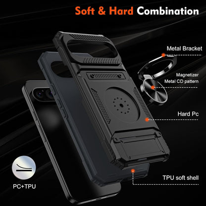 Google Pixel 9 Pro XL Hoesje - Zwart - Armor Kickstand Back Cover met Pasjeshouder