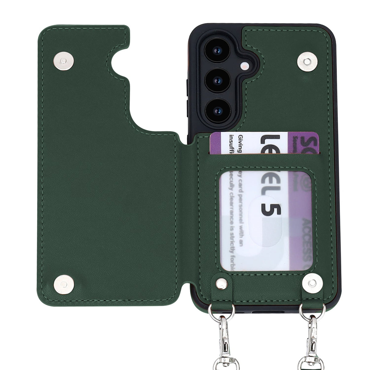 Coque Samsung Galaxy S25 Plus - Vert - Étui arrière de luxe avec cordon de téléphone et fermeture éclair