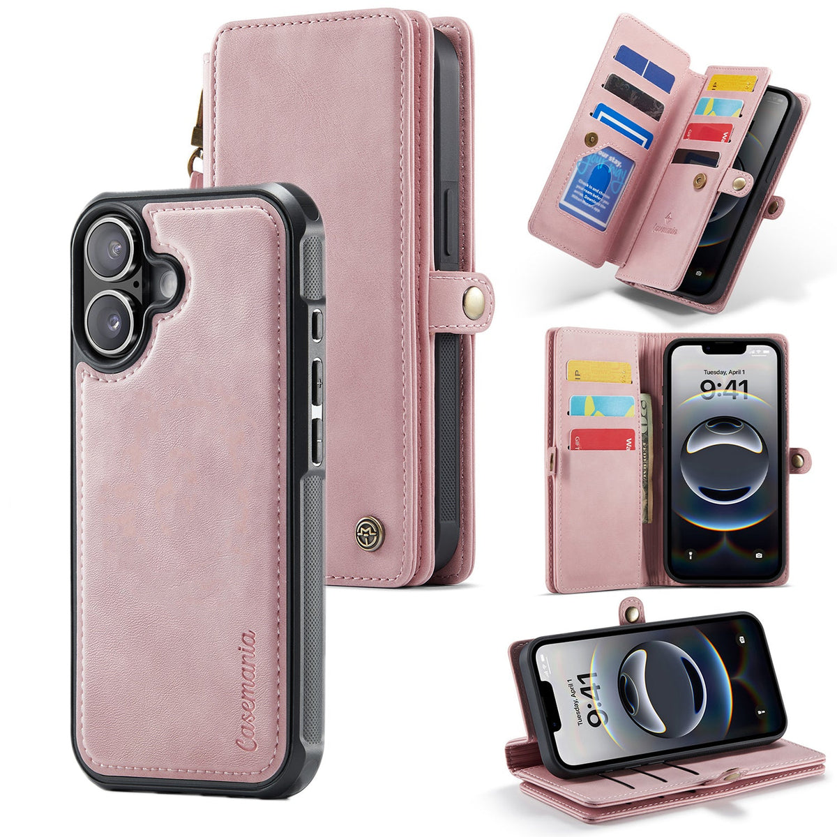 Apple iPhone 17 Hoesje - Pale Pink - Luxe 2 in 1 Bookcase met 10 Kaart Vakken en Polskoord