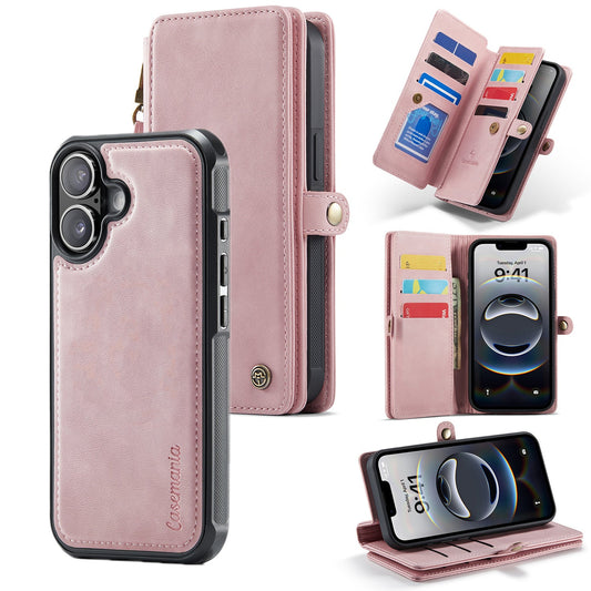 Apple iPhone 17 Case - Pale Pink - Luxury 2-in-1 Wallet Case with 10 Card Slots and Wrist Strap
