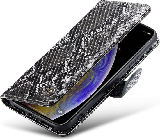 Apple iPhone X/10 Case - Black - Snake Print Flip Case