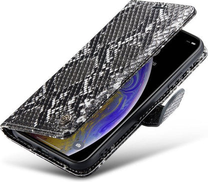 Apple iPhone X/10 Case - Black - Snake Print Flip Case