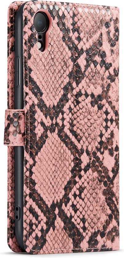 Apple iPhone XR Hülle - Rosa - Schlangenprint Klapphülle