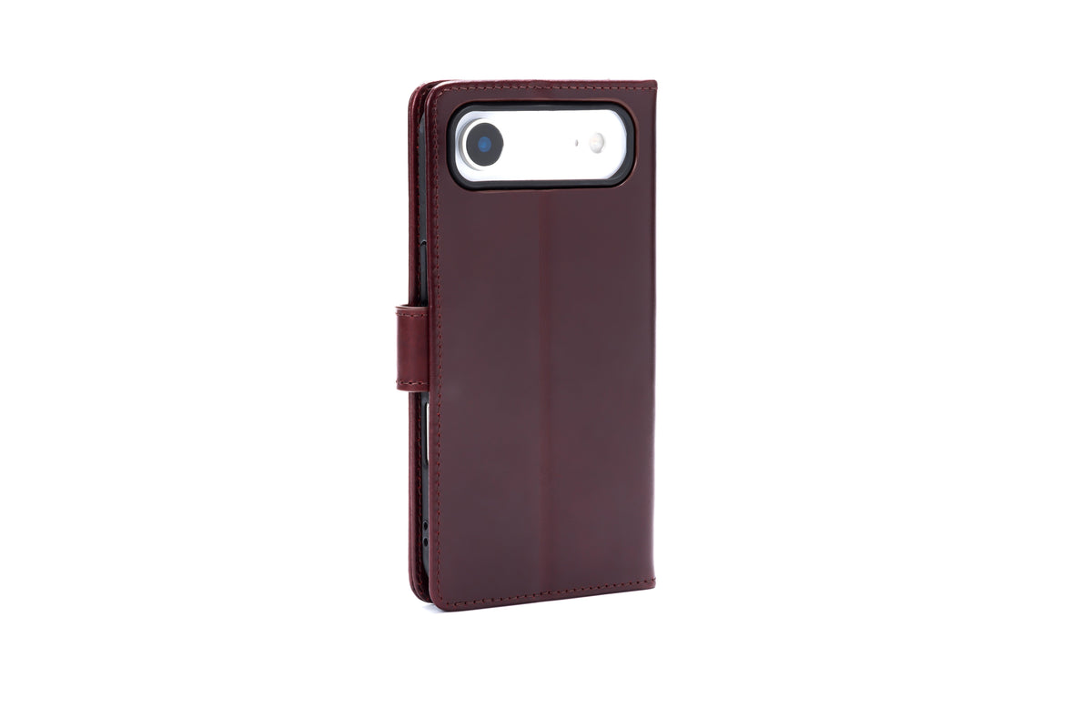 Apple iPhone Air Hülle - Maroon Red - Echtleder-Klapphülle mit Kartenfach