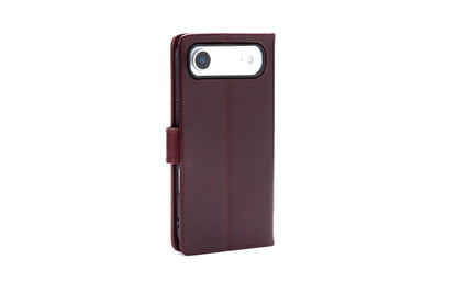 Apple iPhone Air Hülle - Maroon Red - Echtleder-Klapphülle mit Kartenfach