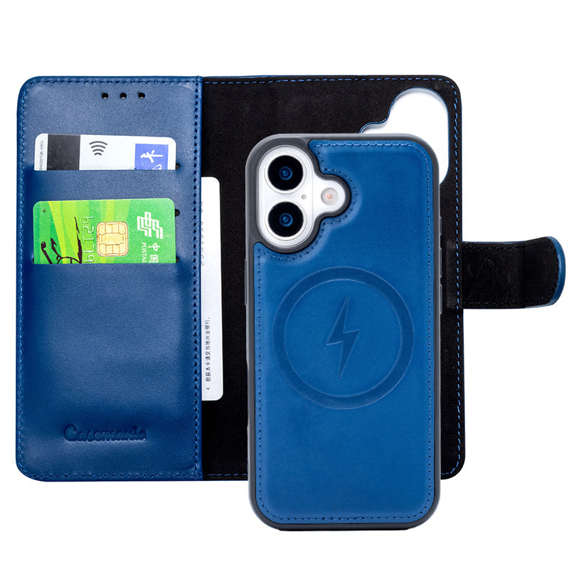 Apple iPhone 17 Hoesje - Navy Blue - Echt Leren MagSafe Bookcase