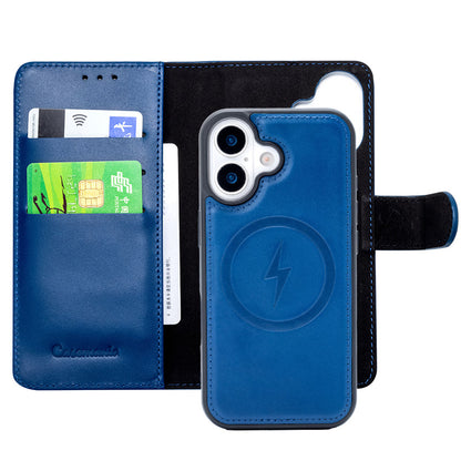 Apple iPhone 17 Hoesje - Navy Blue - Echt Leren MagSafe Bookcase